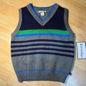 Hartstrings Gray Sweater Vest with Navy, Green & Blue Stripes